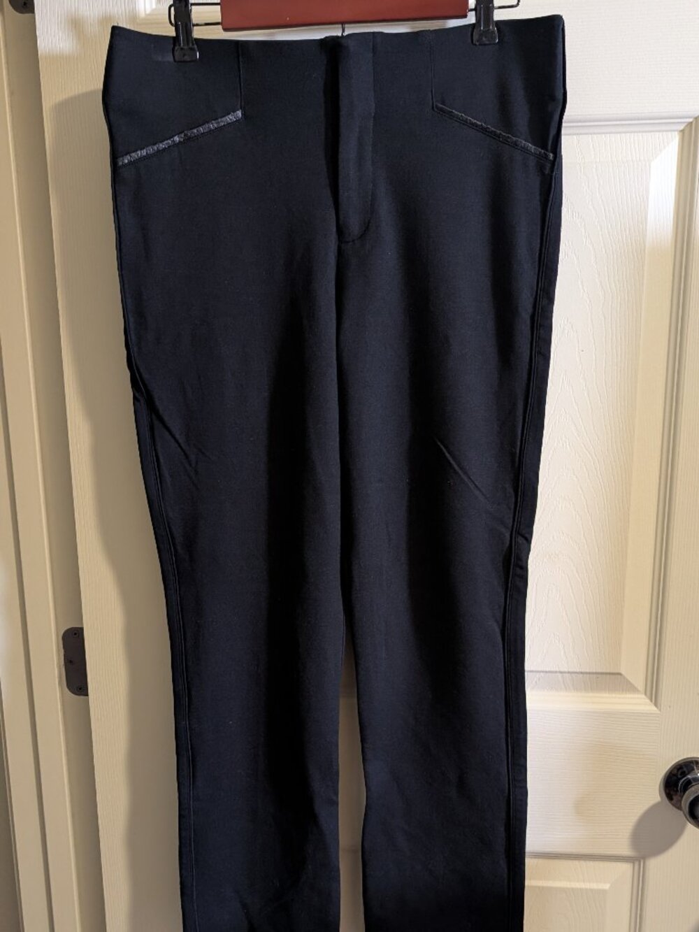 INC Womens Size 12 Black Stretch Casual Pants Faux Front Pockets Wide Waist Band